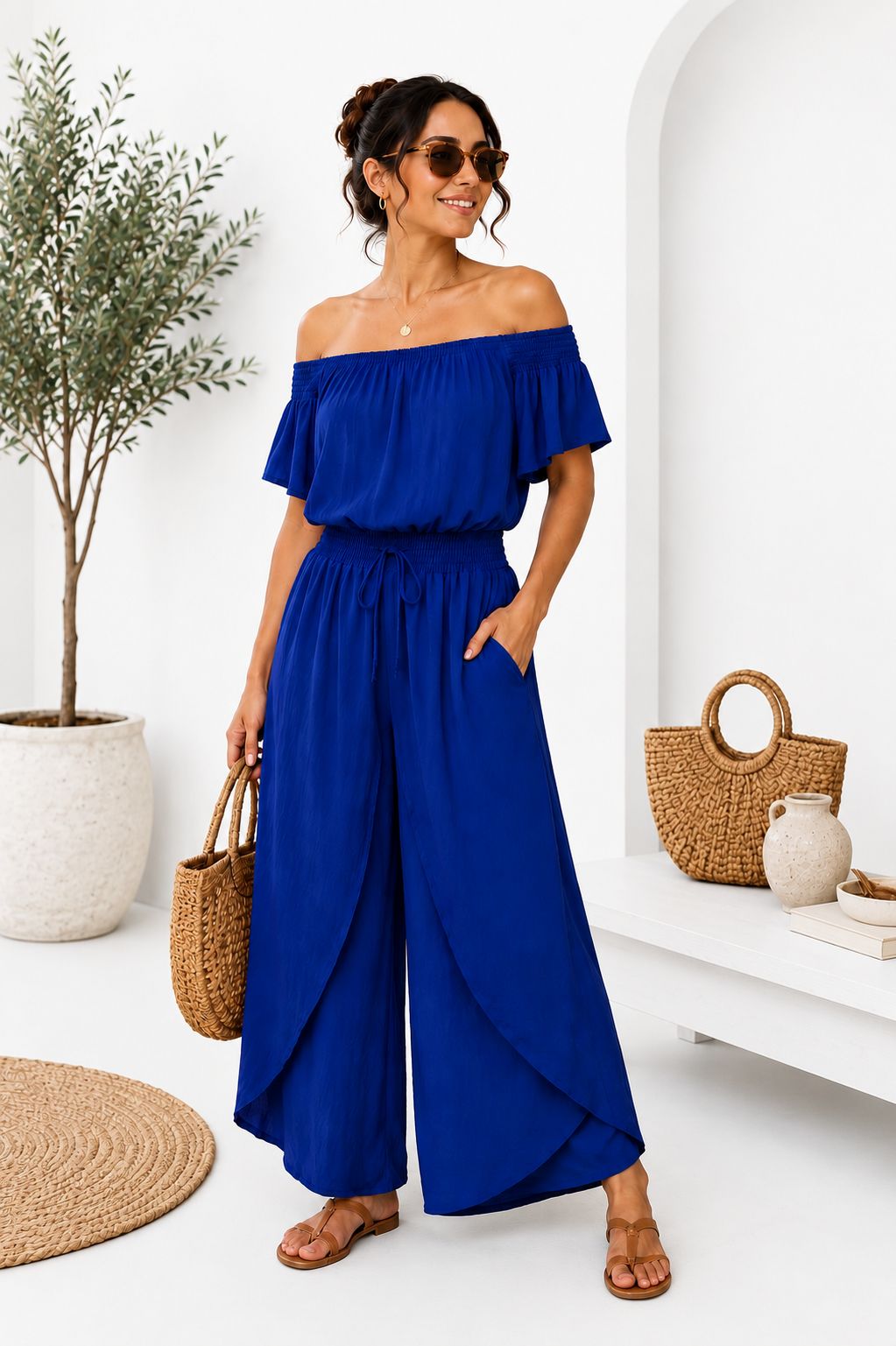 Off-Shoulder Wide-Leg Jumpsuit.